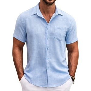 image:imageCOOFANDY Mens Button Down Short Sleeve Shirt Casual Shirts Summer Beach Textured Shirts with Pocket01light Blue