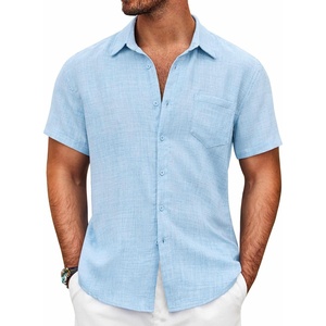 image:imageCOOFANDY Mens Button Down Short Sleeve Shirt Casual Shirts Summer Beach Textured Shirts with PocketBeau Blue