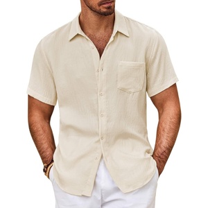 image:imageCOOFANDY Mens Button Down Short Sleeve Shirt Casual Shirts Summer Beach Textured Shirts with PocketBeige