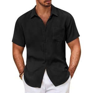 image:imageCOOFANDY Mens Button Down Short Sleeve Shirt Casual Shirts Summer Beach Textured Shirts with PocketBlack