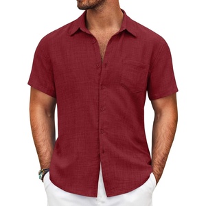image:imageCOOFANDY Mens Button Down Short Sleeve Shirt Casual Shirts Summer Beach Textured Shirts with PocketBurgundy