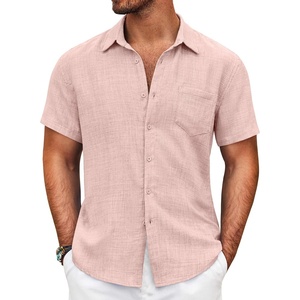 image:imageCOOFANDY Mens Button Down Short Sleeve Shirt Casual Shirts Summer Beach Textured Shirts with PocketChampagne Pink