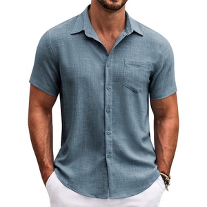 image:imageCOOFANDY Mens Button Down Short Sleeve Shirt Casual Shirts Summer Beach Textured Shirts with PocketDark Blue