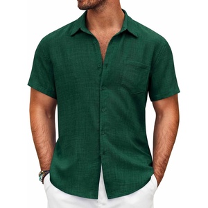 image:imageCOOFANDY Mens Button Down Short Sleeve Shirt Casual Shirts Summer Beach Textured Shirts with PocketDark Green