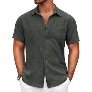 image:imageCOOFANDY Mens Button Down Short Sleeve Shirt Casual Shirts Summer Beach Textured Shirts with PocketDark Grey
