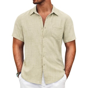 image:imageCOOFANDY Mens Button Down Short Sleeve Shirt Casual Shirts Summer Beach Textured Shirts with PocketDark Khaki