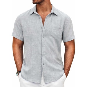 image:imageCOOFANDY Mens Button Down Short Sleeve Shirt Casual Shirts Summer Beach Textured Shirts with PocketLight Grey