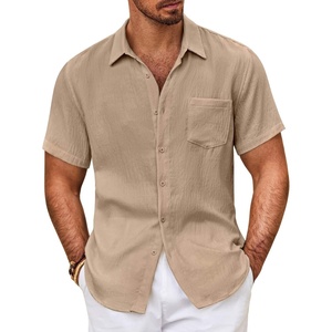 image:imageCOOFANDY Mens Button Down Short Sleeve Shirt Casual Shirts Summer Beach Textured Shirts with PocketLight Khaki