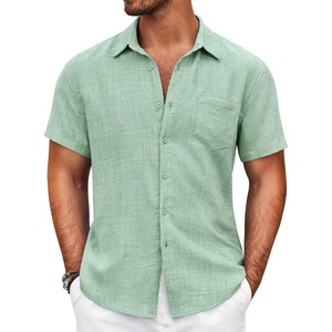 image:imageCOOFANDY Mens Button Down Short Sleeve Shirt Casual Shirts Summer Beach Textured Shirts with PocketMint Green