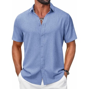 image:imageCOOFANDY Mens Casual Button Down Shirt Short Sleeve Summer Shirt for Beach Vacation Resort WearBlue