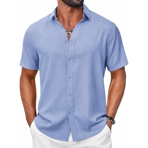 image:imageCOOFANDY Mens Casual Button Down Shirt Short Sleeve Summer Shirt for Beach Vacation Resort WearLight Blue