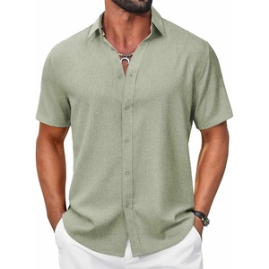 image:imageCOOFANDY Mens Casual Button Down Shirt Short Sleeve Summer Shirt for Beach Vacation Resort WearLight Green