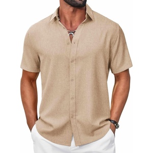 image:imageCOOFANDY Mens Casual Button Down Shirt Short Sleeve Summer Shirt for Beach Vacation Resort WearLight Khaki