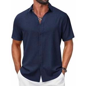 image:imageCOOFANDY Mens Casual Button Down Shirt Short Sleeve Summer Shirt for Beach Vacation Resort WearNavy Blue