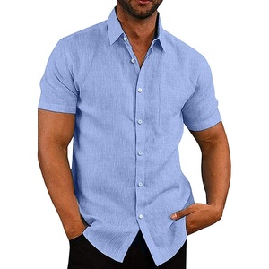 image:imageCOOFANDY Mens Casual Button Down Shirts Short Sleeve Linen Shirts Summer Beach Dress ShirtLight Blue