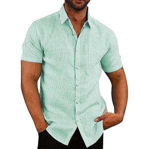 image:imageCOOFANDY Mens Casual Button Down Shirts Short Sleeve Linen Shirts Summer Beach Dress ShirtLight Green