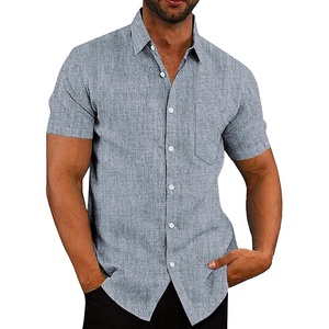 image:imageCOOFANDY Mens Casual Button Down Shirts Short Sleeve Linen Shirts Summer Beach Dress ShirtNavy