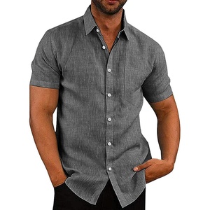 image:imageCOOFANDY Mens Casual Button Down Shirts Short Sleeve Linen Shirts Summer Beach Dress ShirtShort Sleeve  Black