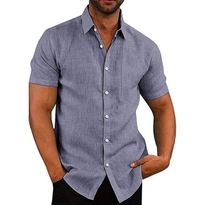 image:imageCOOFANDY Mens Casual Button Down Shirts Short Sleeve Linen Shirts Summer Beach Dress ShirtShort Sleeve  Blue