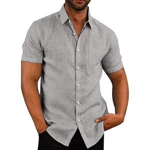 image:imageCOOFANDY Mens Casual Button Down Shirts Short Sleeve Linen Shirts Summer Beach Dress ShirtShort Sleeve  Light Gray
