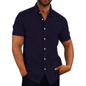 image:imageCOOFANDY Mens Casual Button Down Shirts Short Sleeve Linen Shirts Summer Beach Dress ShirtShort Sleeve  Navy Blue