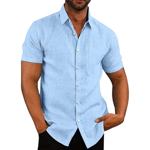 image:imageCOOFANDY Mens Casual Button Down Shirts Short Sleeve Linen Shirts Summer Beach Dress ShirtSky Blue