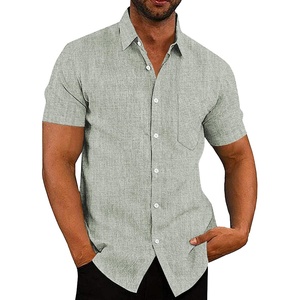 image:imageCOOFANDY Mens Casual Button Down Shirts Short Sleeve Linen Shirts Summer Beach Dress ShirtTextured Fall Green