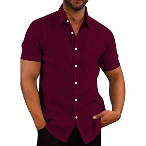 image:imageCOOFANDY Mens Casual Button Down Shirts Short Sleeve Linen Shirts Summer Beach Dress ShirtWine Red