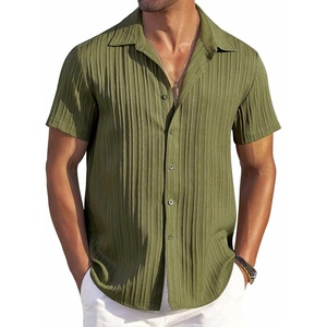 image:imageCOOFANDY Mens Casual Button Down Shirts Short Sleeve Textured Summer Beach ShirtsArmy Green