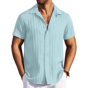 image:imageCOOFANDY Mens Casual Button Down Shirts Short Sleeve Textured Summer Beach ShirtsBaby Blue