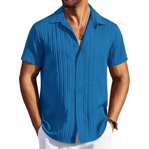 image:imageCOOFANDY Mens Casual Button Down Shirts Short Sleeve Textured Summer Beach ShirtsBlue