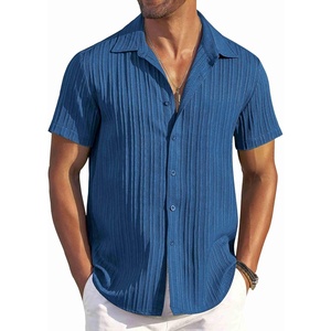image:imageCOOFANDY Mens Casual Button Down Shirts Short Sleeve Textured Summer Beach ShirtsDark Blue