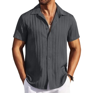 image:imageCOOFANDY Mens Casual Button Down Shirts Short Sleeve Textured Summer Beach ShirtsDark Gray