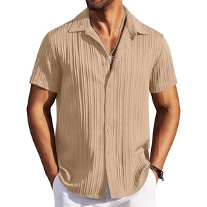 image:imageCOOFANDY Mens Casual Button Down Shirts Short Sleeve Textured Summer Beach ShirtsKhaki