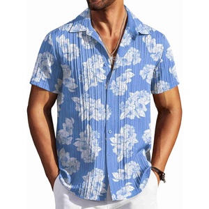 image:imageCOOFANDY Mens Casual Button Down Shirts Short Sleeve Textured Summer Beach ShirtsLight Blue  White Floral