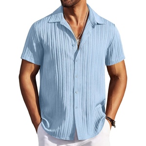 image:imageCOOFANDY Mens Casual Button Down Shirts Short Sleeve Textured Summer Beach ShirtsLight Blue