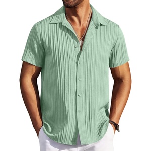 image:imageCOOFANDY Mens Casual Button Down Shirts Short Sleeve Textured Summer Beach ShirtsLight Green