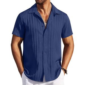 image:imageCOOFANDY Mens Casual Button Down Shirts Short Sleeve Textured Summer Beach ShirtsNavy Blue