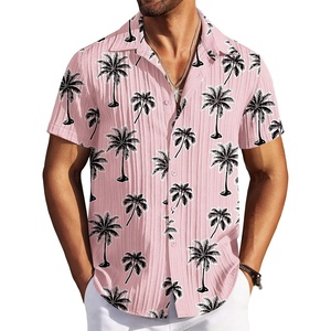 image:imageCOOFANDY Mens Casual Button Down Shirts Short Sleeve Textured Summer Beach ShirtsPink  Coconut Tree