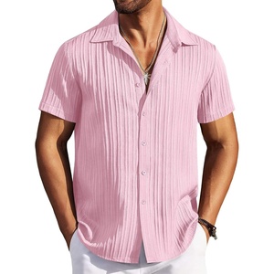 image:imageCOOFANDY Mens Casual Button Down Shirts Short Sleeve Textured Summer Beach ShirtsPink