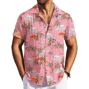 image:imageCOOFANDY Mens Casual Button Down Shirts Short Sleeve Textured Summer Beach ShirtsPink Coconut Tree  Sea