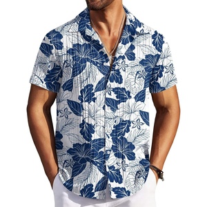 image:imageCOOFANDY Mens Casual Button Down Shirts Short Sleeve Textured Summer Beach ShirtsWhiteblue Flower