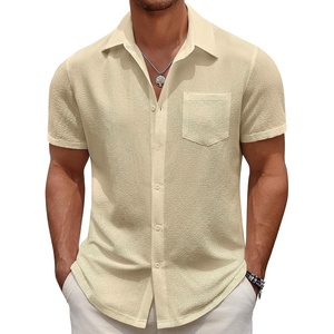 image:imageCOOFANDY Mens Casual Button Down Short Sleeve Shirt Textured Summer Beach Vacation ShirtChampagne
