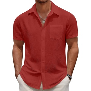 image:imageCOOFANDY Mens Casual Button Down Short Sleeve Shirt Textured Summer Beach Vacation ShirtRed