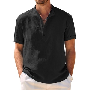 image:imageCOOFANDY Mens Casual Henley Shirt Band Collar Short Sleeve Shirt Summer Beach Hippie TShirtBlack