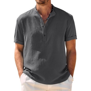 image:imageCOOFANDY Mens Casual Henley Shirt Band Collar Short Sleeve Shirt Summer Beach Hippie TShirtDark Gray