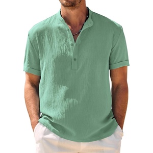 image:imageCOOFANDY Mens Casual Henley Shirt Band Collar Short Sleeve Shirt Summer Beach Hippie TShirtIce Green