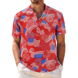 image:imageCOOFANDY Mens Casual Henley Shirt Band Collar Short Sleeve Shirt Summer Beach Hippie TShirtNational Flag Fireworks  Red White Blue