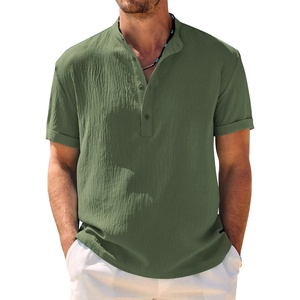 image:imageCOOFANDY Mens Casual Henley Shirt Band Collar Short Sleeve Shirt Summer Beach Hippie TShirtOlive Green