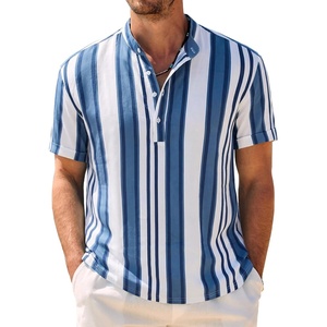 image:imageCOOFANDY Mens Casual Henley Shirt Band Collar Short Sleeve Shirt Summer Beach Hippie TShirtStripewhite  Blue